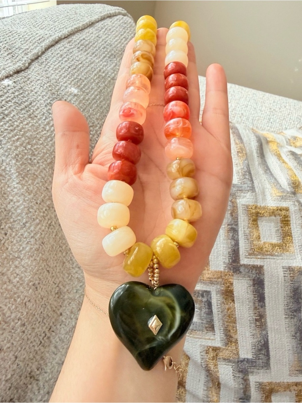 Multicolor Beaded Heart Pendant Necklace - Picture 3 of 4